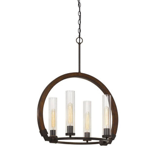 60W X 4 Sulmona Wood/Metal Chandelier With Glass Shade (Edison Bulbs Not Inlcluded)