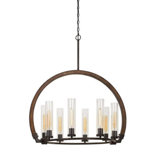 60W X 8 Sulmona Wood/Metal Chandelier With Glass Shade (Edison Bulbs Not Included)