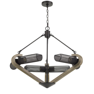 60W X 6 Baden Metal/Wood Chandelier With Mesh Shades (Edison Bulbs Are Not Included)