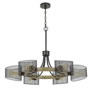 60W X 6 Dronten Metal/Wood Chandelier With Mesh Shades (Edison Bulbs Are Not Included)