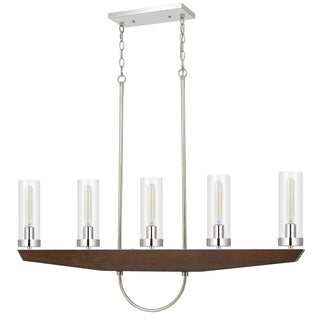 60W X 5 Ercolano Pine Wood/Metal Island Chandelier With Clear Glass Shade (Edison Bulbs Not Included)