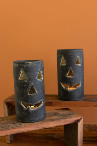 TALL BLACK CLAY JACK-O-LANTERN