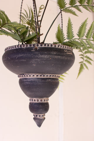 SET OF TWO BLACK CERAMIC MOROCCAN INSPIRED HANGING PLANTERS