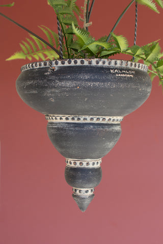 SET OF TWO BLACK CERAMIC MOROCCAN INSPIRED HANGING PLANTERS