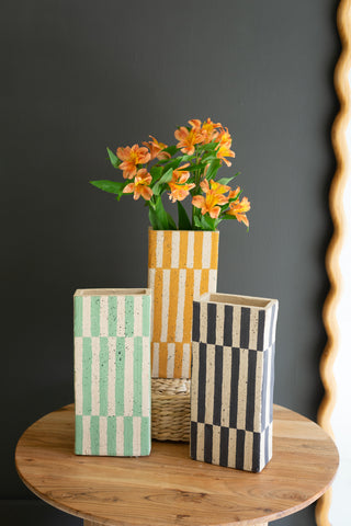 SET OF THREE CLAY RECTANGLE STRIPED VASES