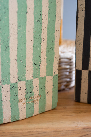 SET OF THREE CLAY RECTANGLE STRIPED VASES