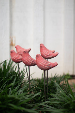 SET OF SIX RED BIRD PLANT STAKES