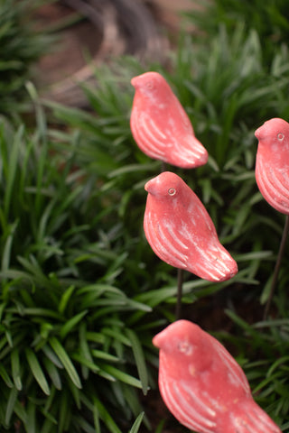 SET OF SIX RED BIRD PLANT STAKES