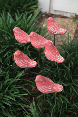 SET OF SIX RED BIRD PLANT STAKES