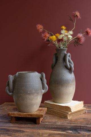 SET OF TWO KNOTTED HANDLE CLAY OMBRE VESSELS