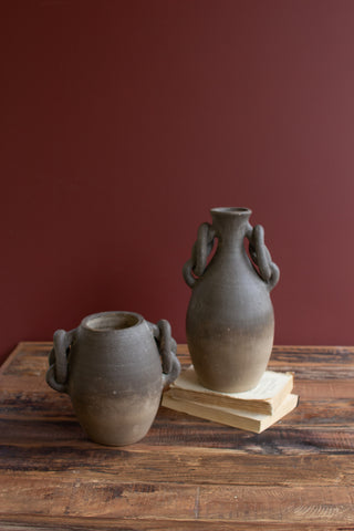 SET OF TWO KNOTTED HANDLE CLAY OMBRE VESSELS