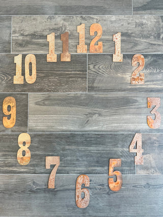 6 Inch Clock Number Set - Includes Numbers 1-12 - Rusty or Natural Steel Finish - Playbill