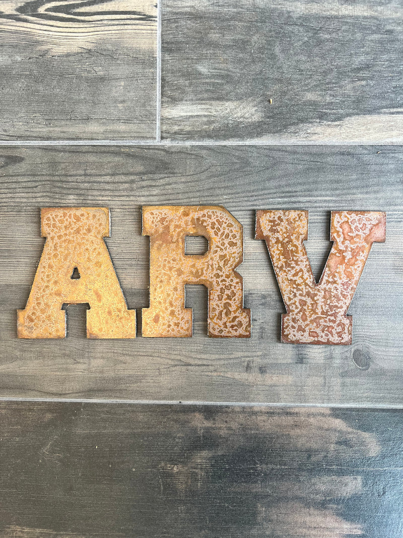 2 Inch Metal Numbers and Letters - Rusty or Natural Steel Finish - Var