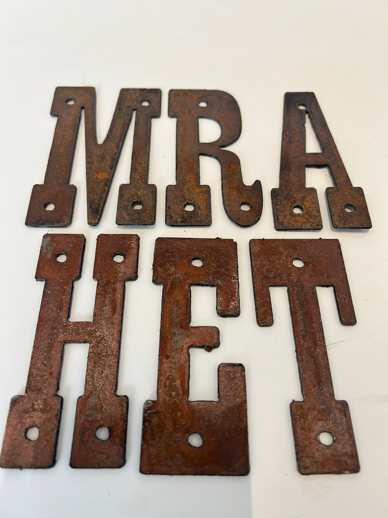 6 Inch Metal Numbers and Letters - Rusty or Natural Steel Finish - Pla