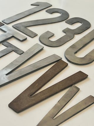 10 Inch Metal Letters and Numbers - Rusty or Natural Steel Finish - Sea Rocks Font