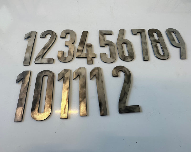 8 Inch Metal Number Set- Includes Numbers 1-12. Rusty or Natural Steel Finish - Sea Foam