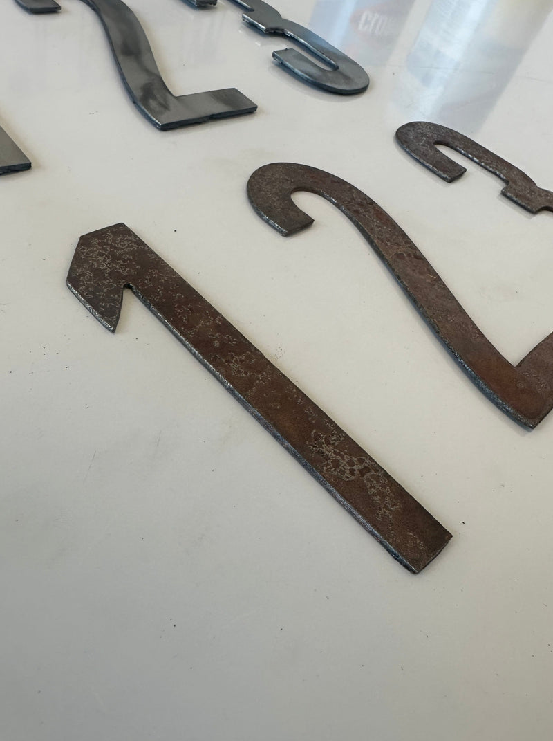 2 Inch Metal Number Set- Includes Numbers 1-12. Rusty or Natural Steel Finish - Sea Foam