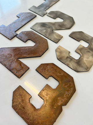 3 Inch Metal Letters and Numbers - Rusty or Natural Steel Finish - Varsity Font