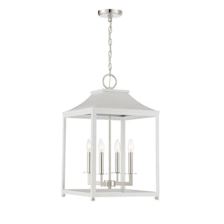 4-Light Pendant in White with Polished Nickel White with Polished Nickel