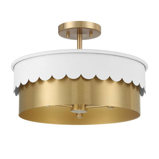 3-Light Ceiling Light in White and Natural Brass White and Natural Brass