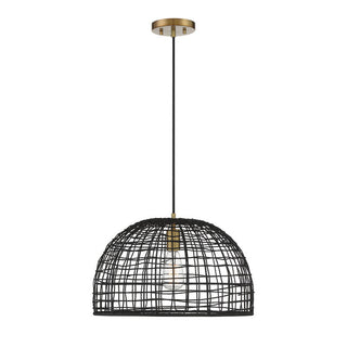 1-Light Pendant in Black with Natural Brass Accents Black with Natural Brass Accents