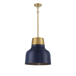 1-Light Pendant in Navy Blue with Natural Brass Navy Blue with Natural Brass