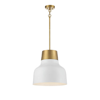 1-Light Pendant in White with Natural Brass White with Natural Brass