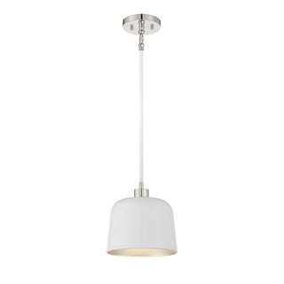 1-Light Pendant in White with Polished Nickel White with Polished Nickel