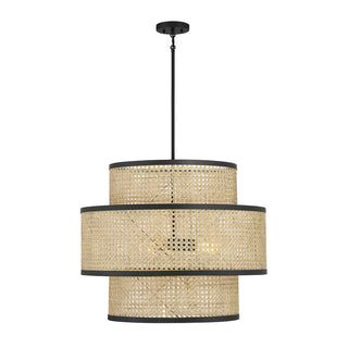 3-Light Pendant in Natural Cane with Matte Black Natural Cane with Matte Black