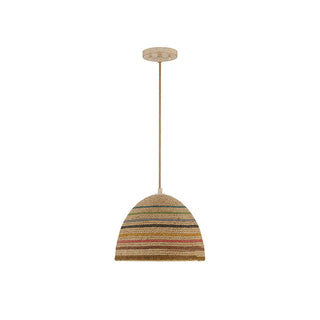 1-Light Pendant in Natural Rattan Color Matte White and Natural Rattan Color