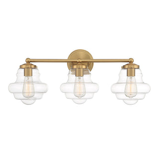 3-Light Bathroom Vanity Light in Natural Brass Natural Brass