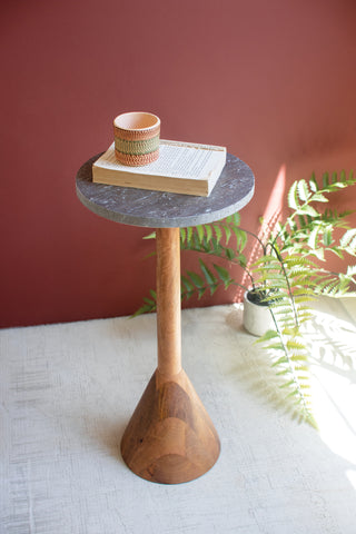 MANGO WOOD COCKTAIL TABLE WITH TITANIUM TRAVERTINE TOP