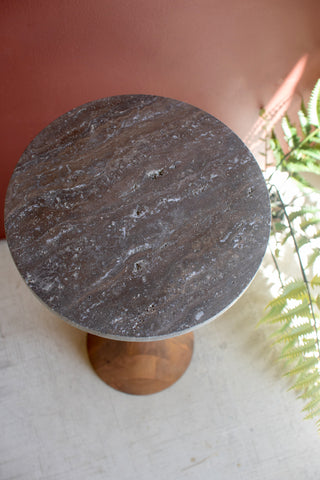 MANGO WOOD COCKTAIL TABLE WITH TITANIUM TRAVERTINE TOP