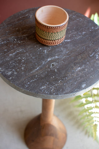 MANGO WOOD COCKTAIL TABLE WITH TITANIUM TRAVERTINE TOP