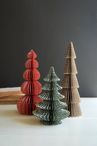 SET OF THREE PRINTED  PAPER ACCORDIAN CHRISTMAS TREES