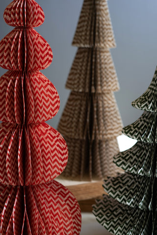 SET OF THREE PRINTED  PAPER ACCORDIAN CHRISTMAS TREES