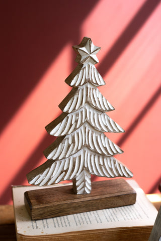 SET OF FOUR WHITEWASHED CHRISTMAS TREES ON WOOD BASES