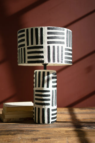 BLACK AND WHITE PAPER MACHE TABLE LAMP WITH SHADE #1