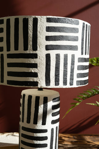 BLACK AND WHITE PAPER MACHE TABLE LAMP WITH SHADE #1