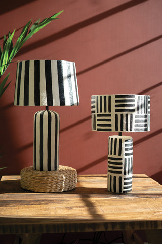 BLACK AND WHITE PAPER MACHE TABLE LAMP WITH SHADE #1