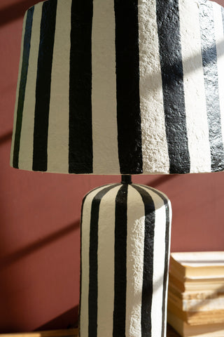 BLACK AND WHITE PAPER MACHE TABLE LAMP WITH SHADE #4