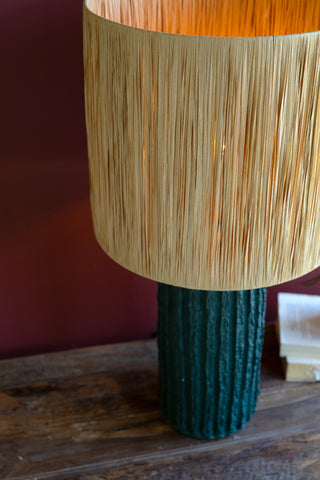 GREY PAPER MACHE LAMP BASE WITH NATURAL RAFFIA SHADE #1