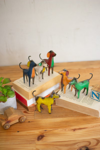 SET OF SIX RECYCLED METAL DOGS