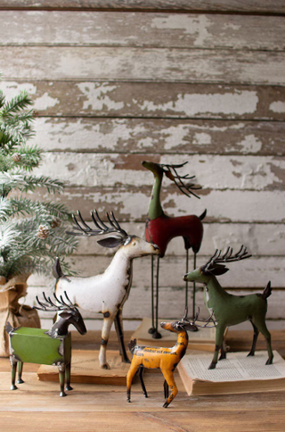 SET OF FIVE RECYCLED METAL DEER - ONE EACH DESIGN