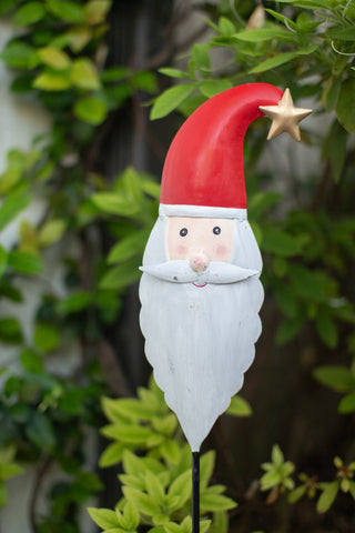 PAINTED IRON SANTA GARDEN STAKE