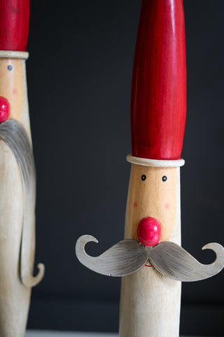 SET OF TWO HAND PAINTED TALL SANTA FACES