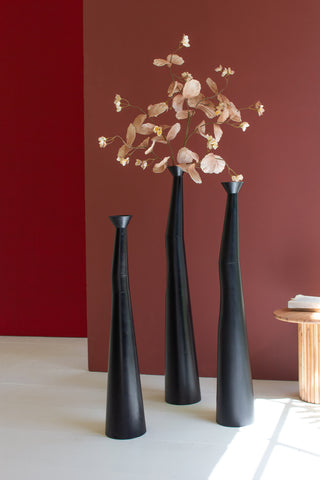 SET OF THREE WAXED BLACK TALL VASES