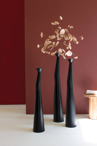 SET OF THREE WAXED BLACK TALL VASES