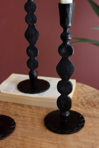 SET OF THREE FORGED IRON TAPER CANDLE HOLDERS - WAXED BLACK