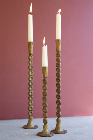 SET OF THREE ANTIQUE BRASS TAPER CANDLE HOLDER